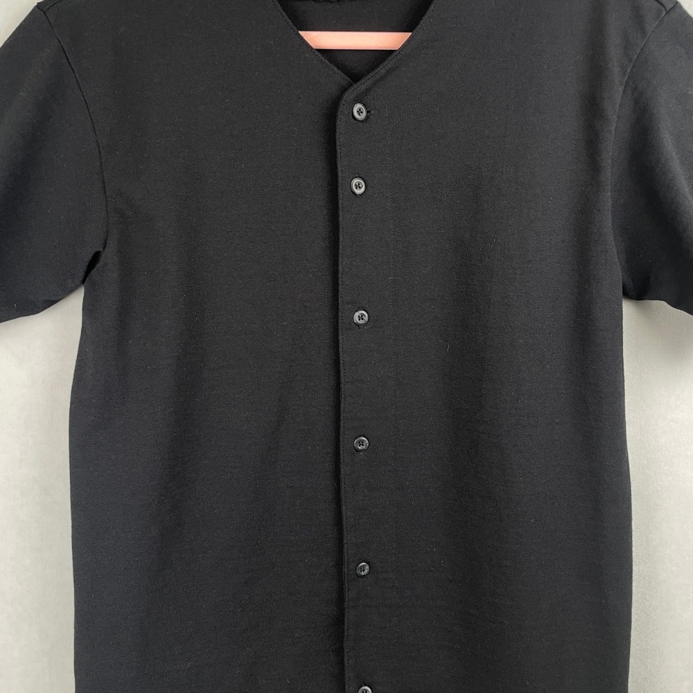 American Apparel Black Baseball Jersey Shirt S/S Button Heavyweight V-Neck USA M - Picture 3 of 4